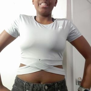 Women's Best True Tie Crop Top, Short Raglan Sleeves, NWT, Black, Size S